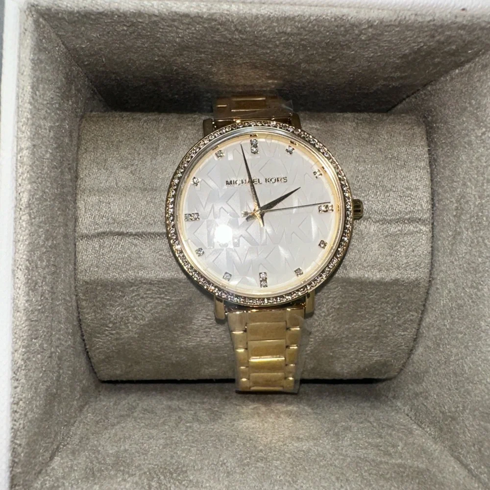 Michael Kors Pyper Three Hand Gold Tone Bracelet Watch White 38mm MK4666